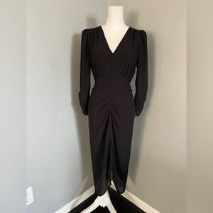 Astr Black Ruched Sheath Dress with Bishop Sleeves size S